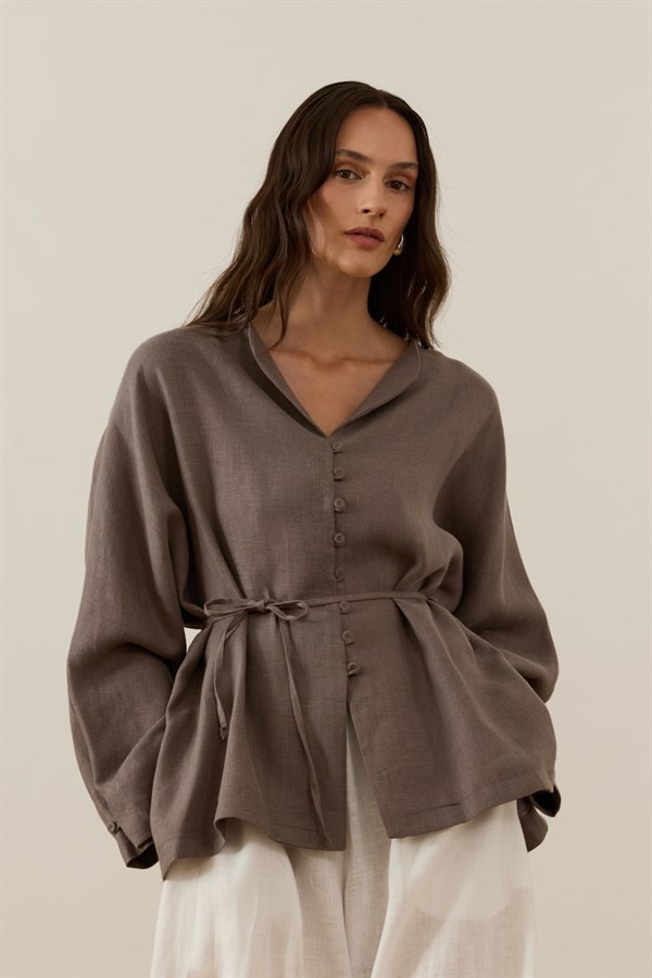 Brisa Belted Linen Shirt Anthracite