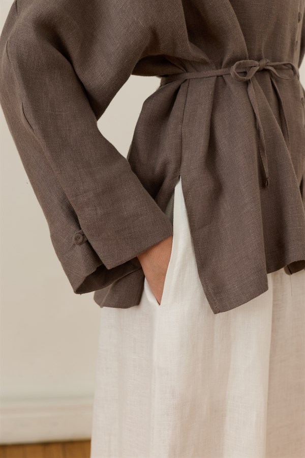 Brisa Belted Linen Shirt Anthracite