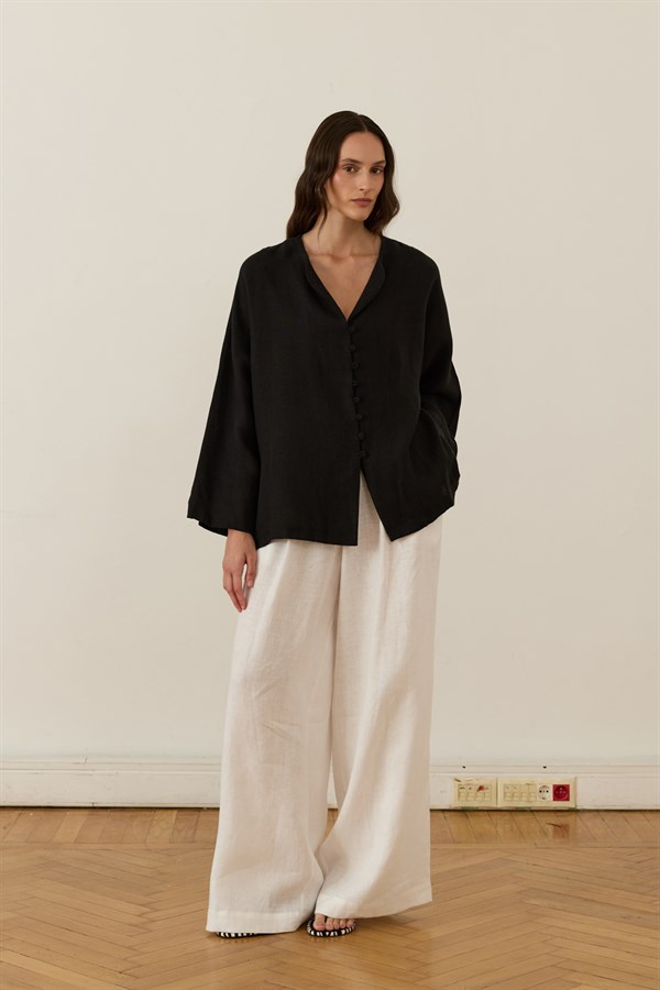 Brisa Belted Linen Shirt Black