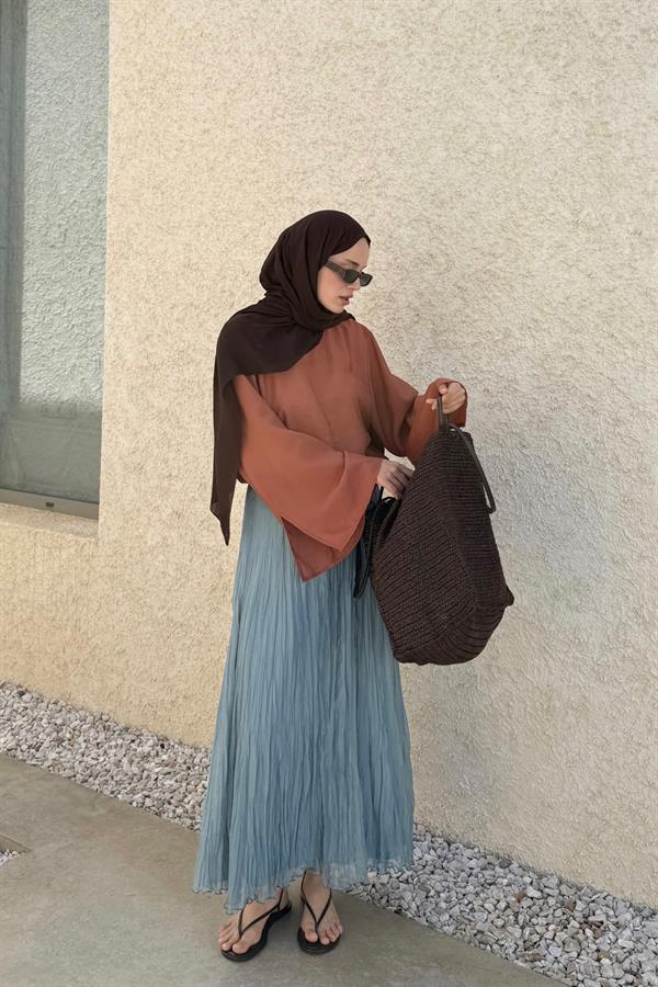 Bulut Mavisi Else Şifon Etek