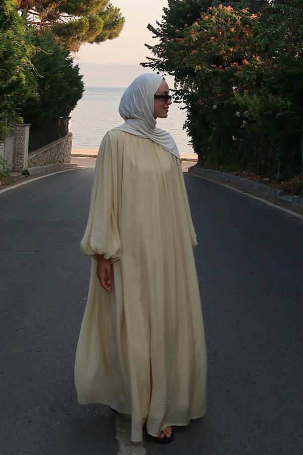 Cleo Büzgü Detaylı Uzun Elbise Butter