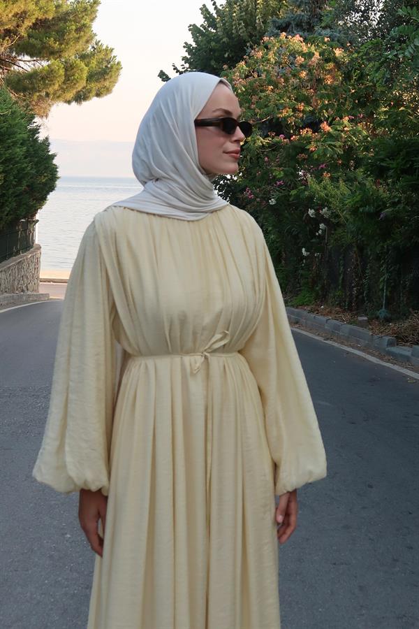 Cleo Büzgü Detaylı Uzun Elbise Butter