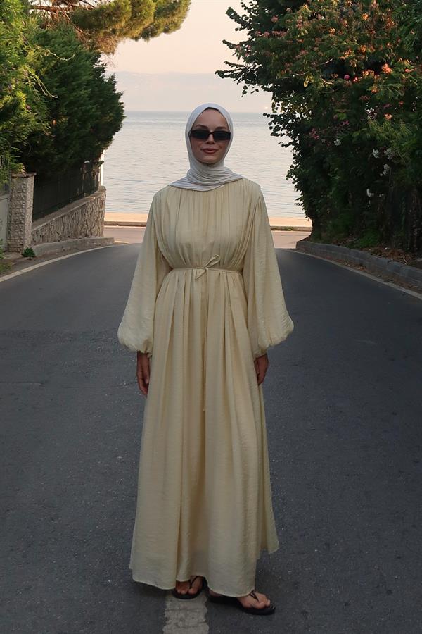 Cleo Büzgü Detaylı Uzun Elbise Butter