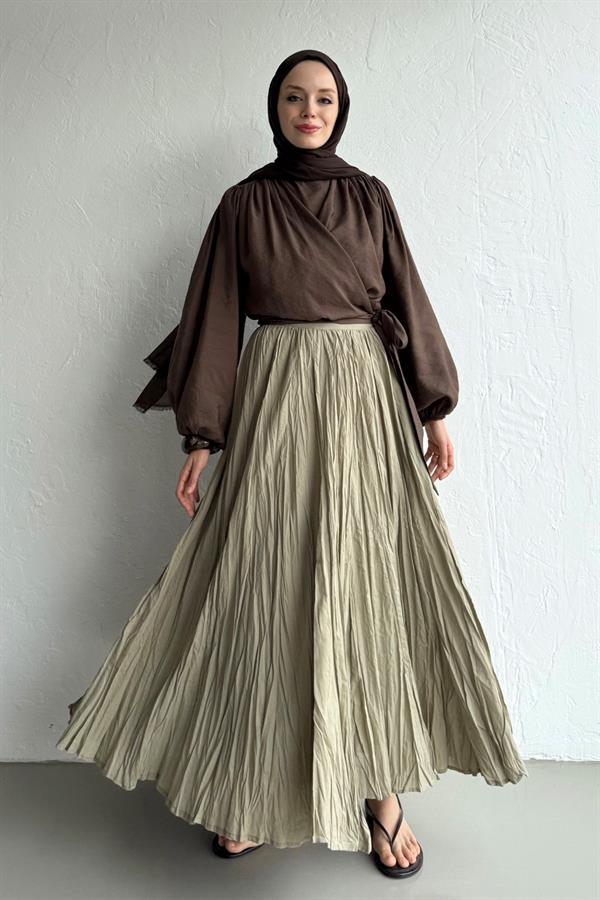 Çağla Yeşili Vual Crush Etek