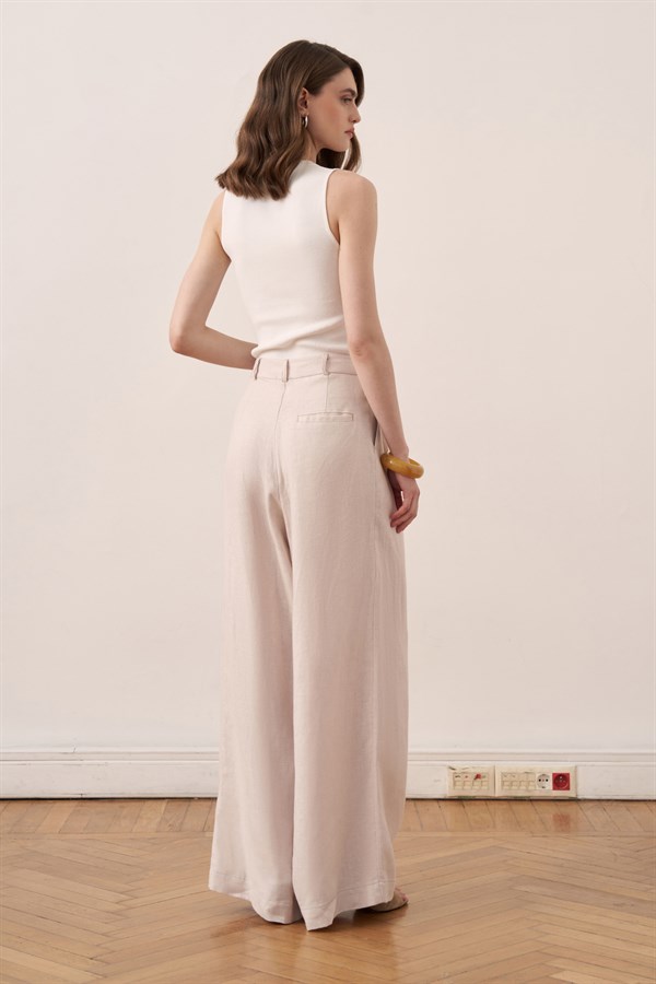 Camille Wide-Leg Linen Trousers Stone Color