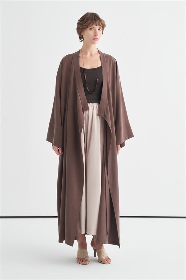 Carmen Bağlama Detaylı Kimono Kahve