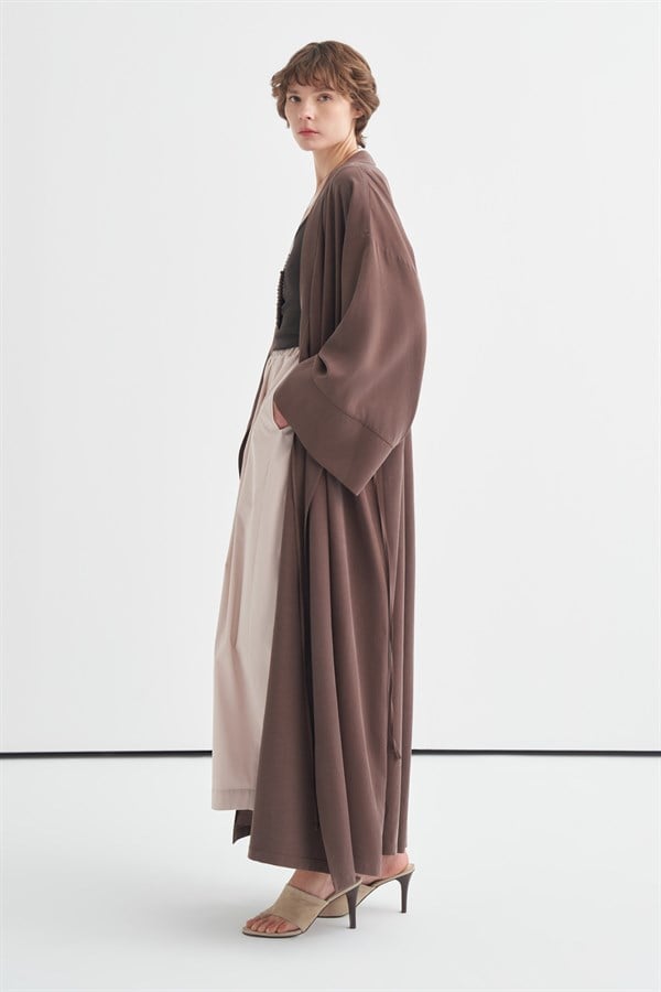 Carmen Bağlama Detaylı Kimono Kahve