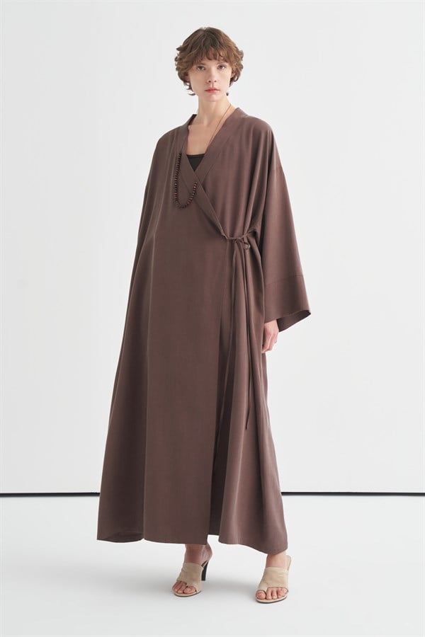 Carmen Bağlama Detaylı Kimono Kahve