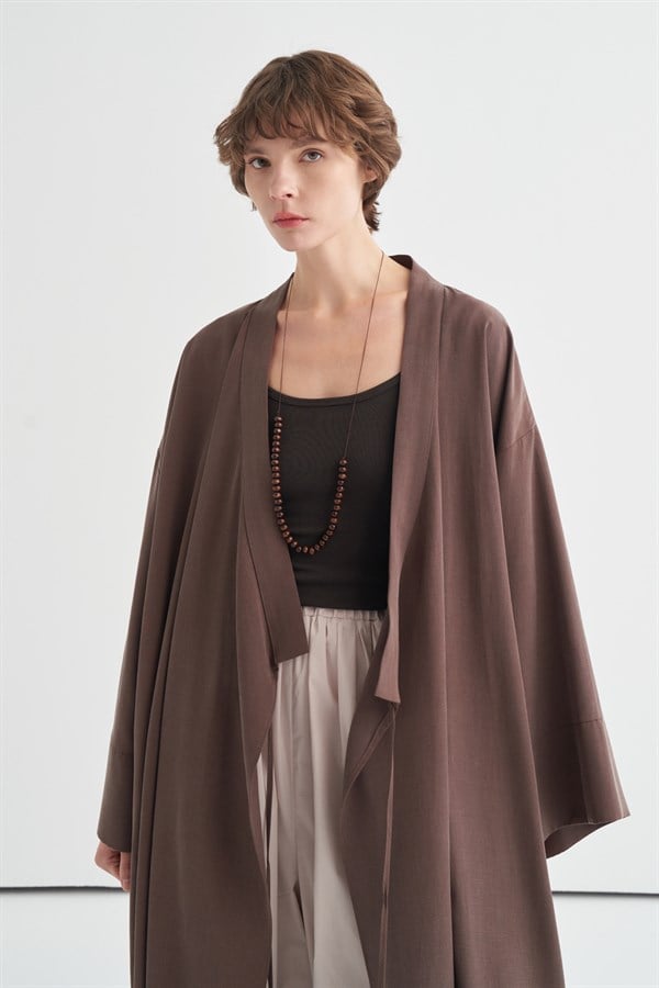 Carmen Bağlama Detaylı Kimono Kahve