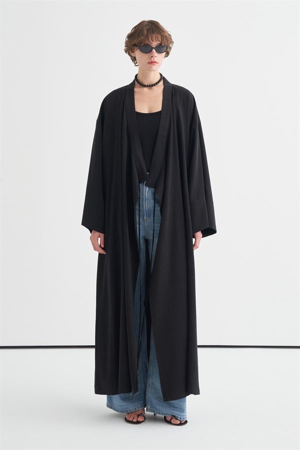 Carmen Bağlama Detaylı Kimono Siyah