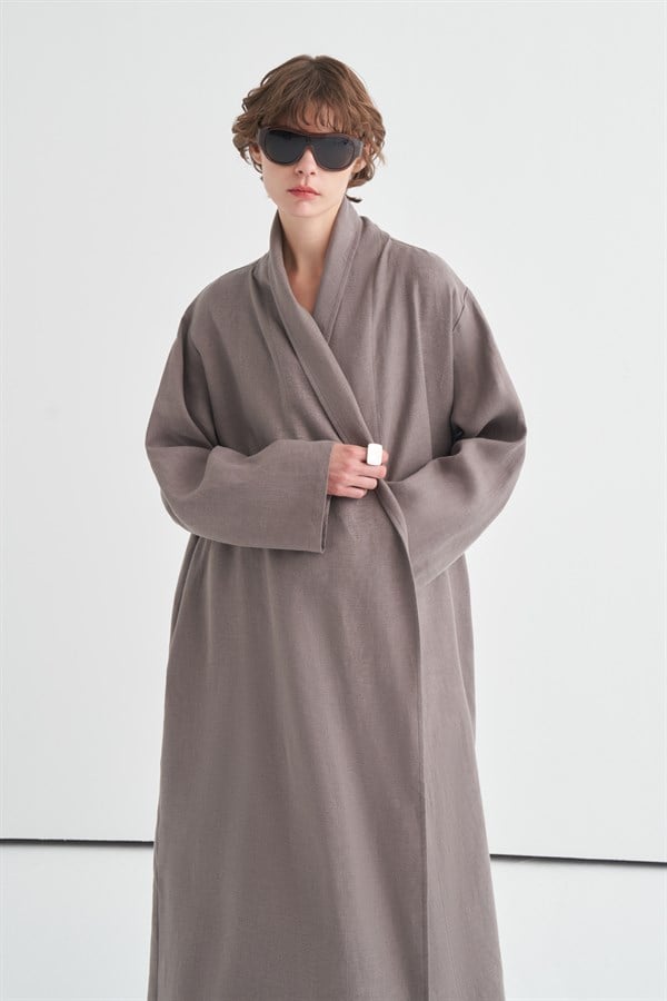 Celes Collar Detail Linen Kimono Anthracite
