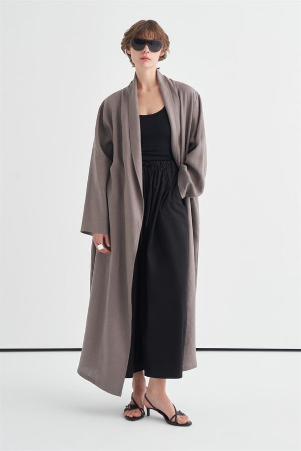 Celes Collar Detail Linen Kimono Anthracite