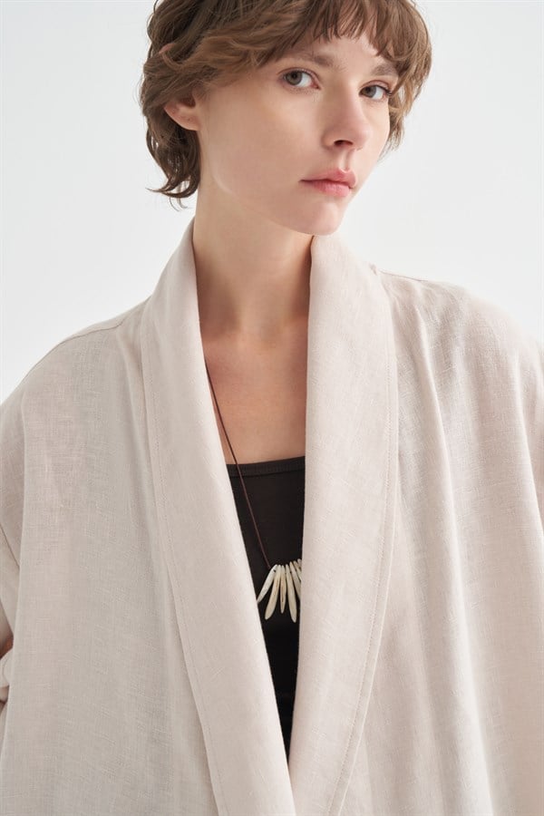 Celes Collar Detail Linen Kimono Stone Color