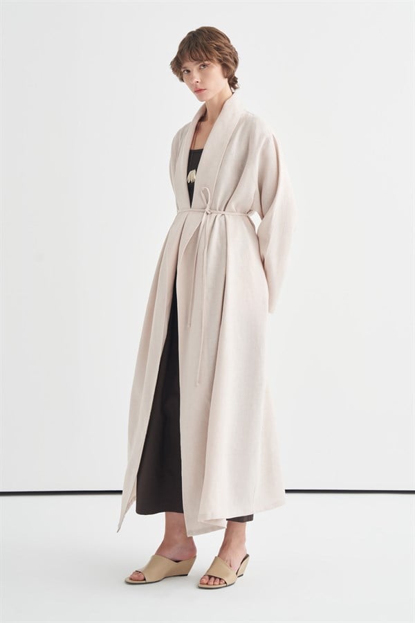 Celes Collar Detail Linen Kimono Stone Color