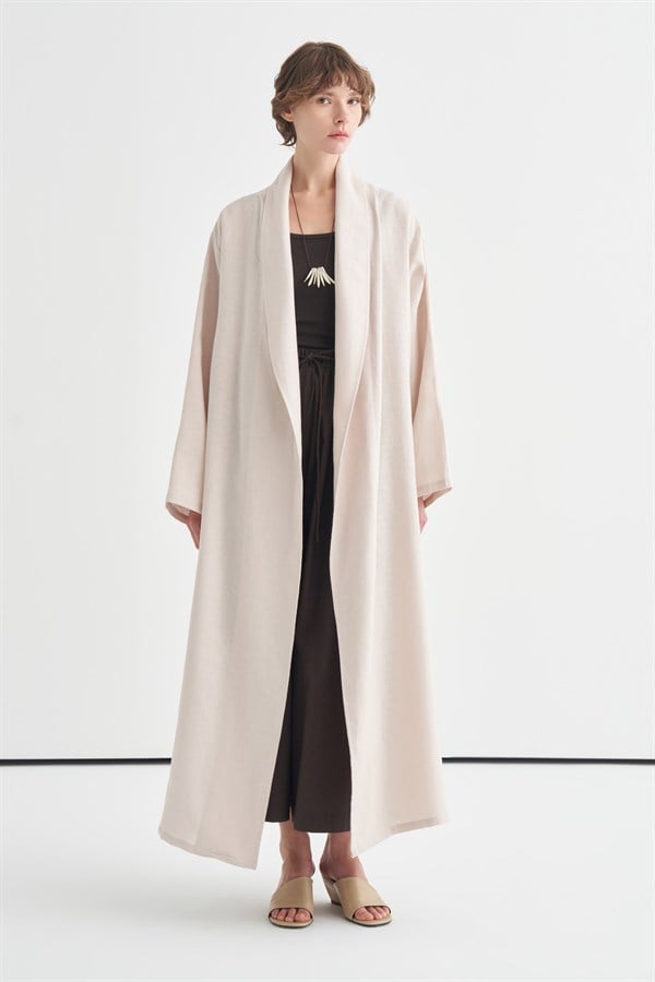 Celes Collar Detail Linen Kimono Stone Color
