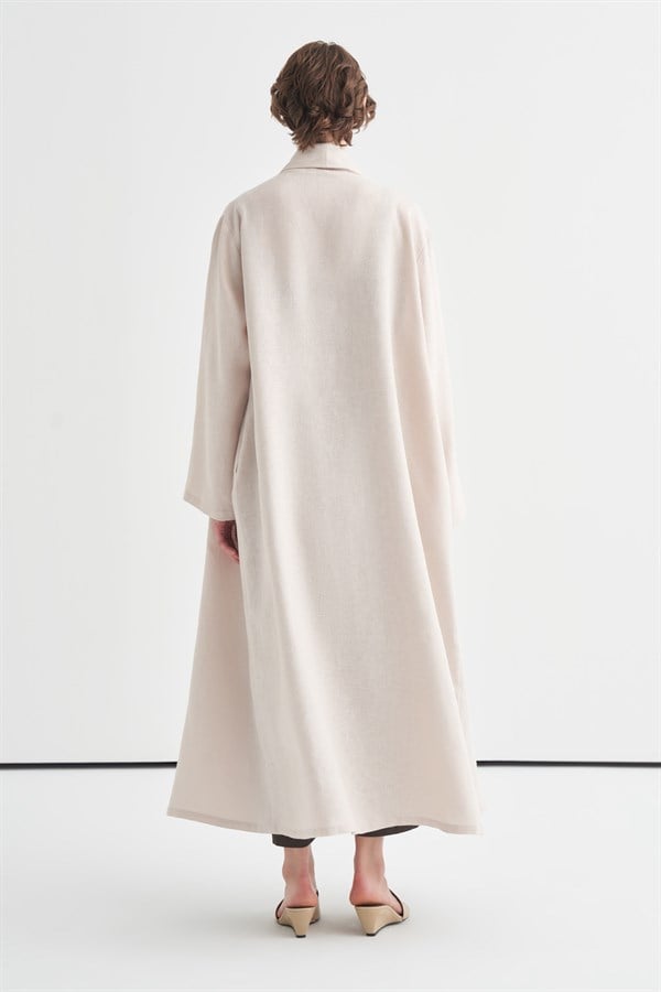 Celes Collar Detail Linen Kimono Stone Color