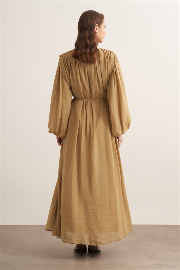 Cleo Büzgü Detaylı Uzun Elbise Olive