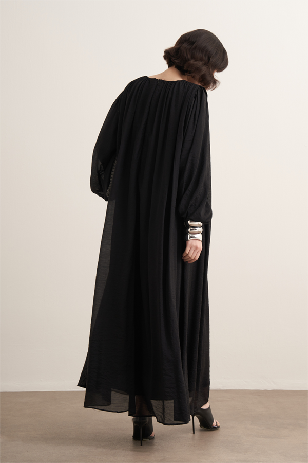 Cleo Büzgü Detaylı Uzun Elbise Siyah