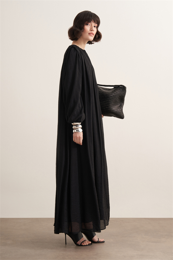 Cleo Büzgü Detaylı Uzun Elbise Siyah