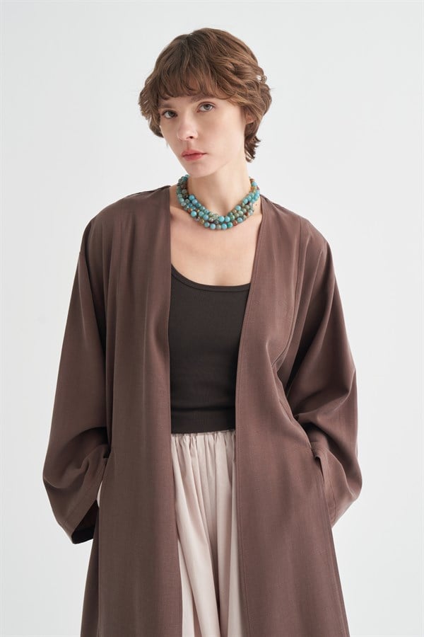 Daria Yırtmaç Detaylı Kimono Kahve
