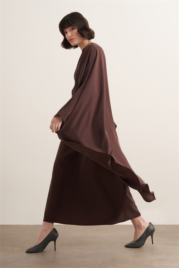 Dhiba Cupra Pelerinli İkili Elbise Takımı Acı Kahve