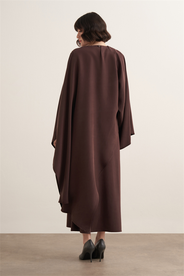 Dhiba Cupra Pelerinli İkili Elbise Takımı Acı Kahve