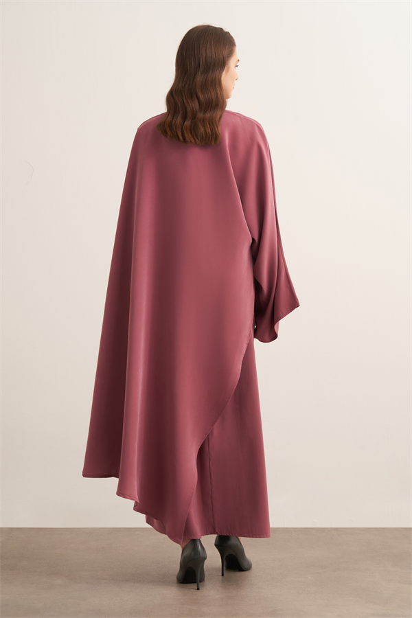 Dhiba Cupra Pelerinli İkili Elbise Takımı Gül Kurusu