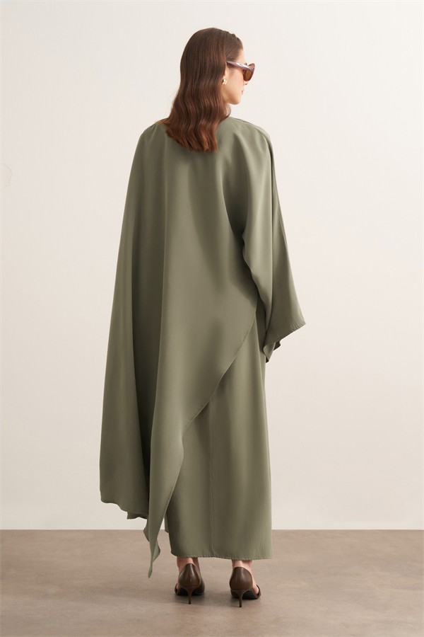 Dhiba Cupra Pelerinli İkili Elbise Takımı Haki