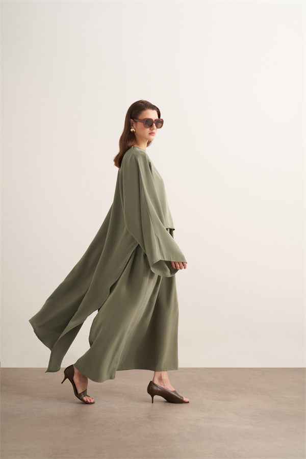 Dhiba Cupra Pelerinli İkili Elbise Takımı Haki