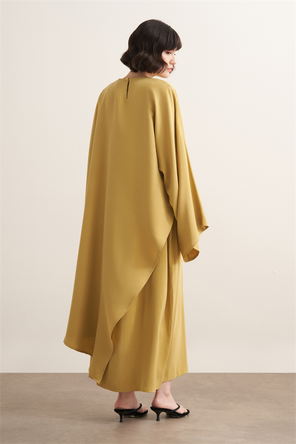 Dhiba Cupra Pelerinli İkili Elbise Takımı Sarı