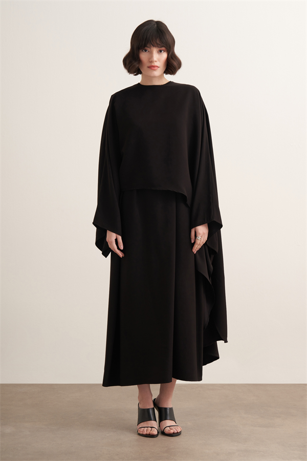 Dhiba Cupra Pelerinli İkili Elbise Takımı Siyah