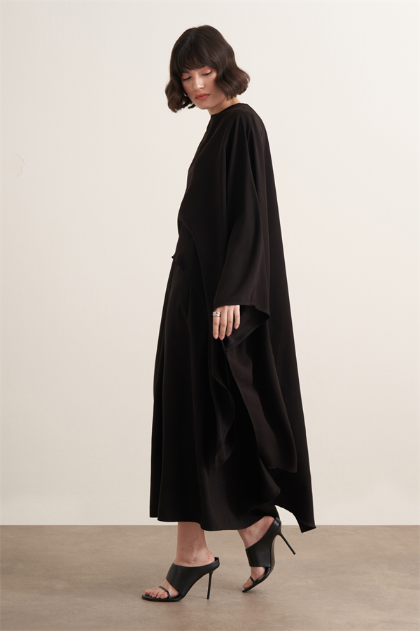 Dhiba Cupra Pelerinli İkili Elbise Takımı Siyah