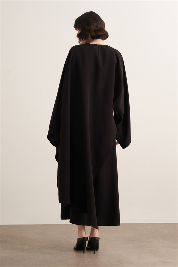 Dhiba Cupra Pelerinli İkili Elbise Takımı Siyah