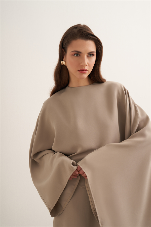 Dhiba Cupra Pelerinli İkili Elbise Takımı Vizon