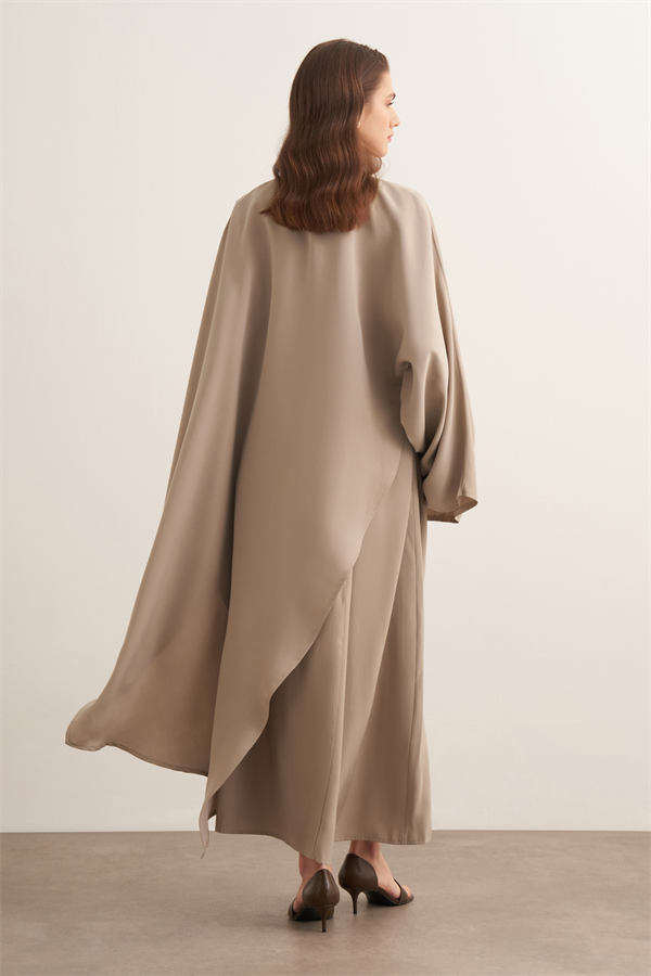 Dhiba Cupra Pelerinli İkili Elbise Takımı Vizon