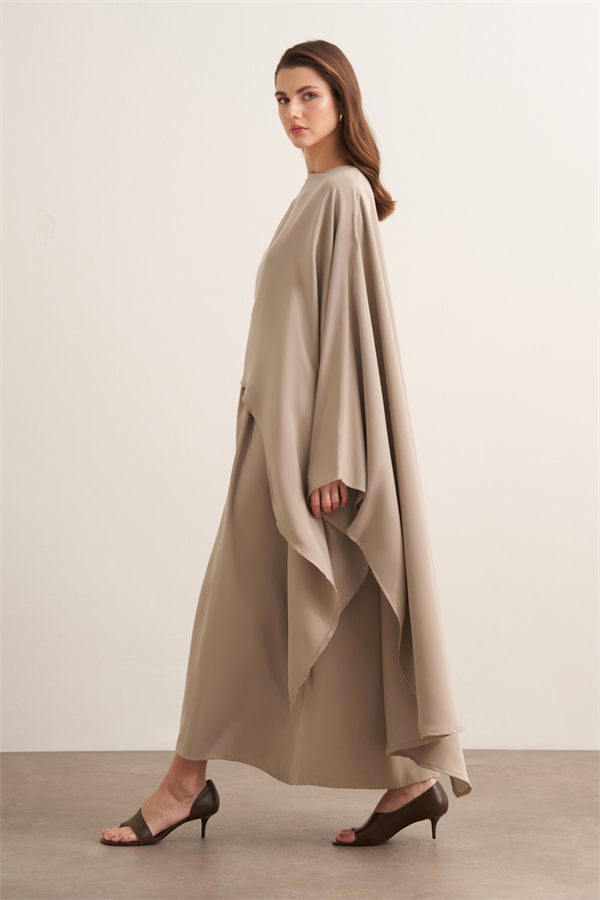 Dhiba Cupra Pelerinli İkili Elbise Takımı Vizon