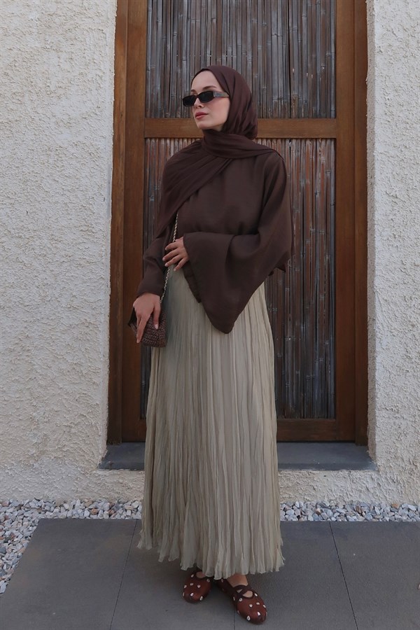 Else Şifon Crush Etek Soft Yeşil