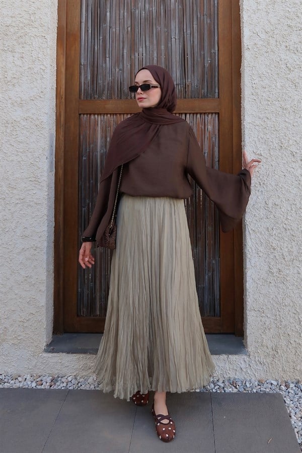 Else Şifon Crush Etek Soft Yeşil