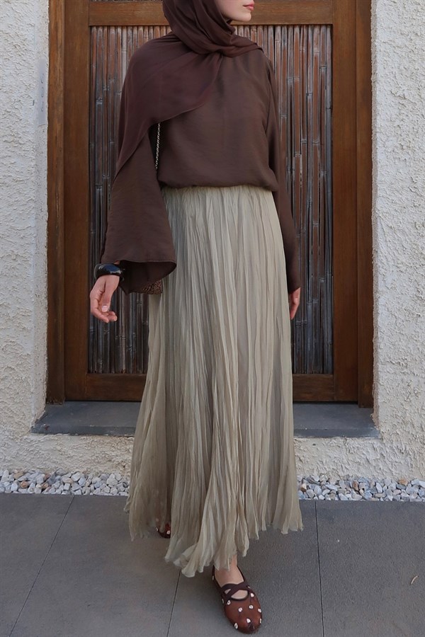 Else Şifon Crush Etek Soft Yeşil