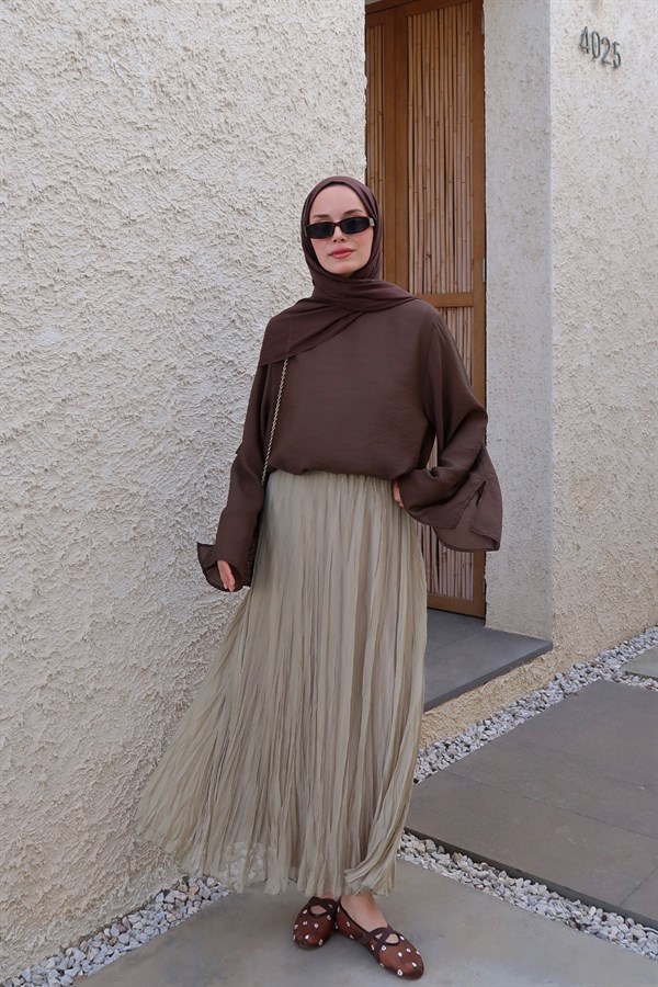 Else Şifon Crush Etek Soft Yeşil