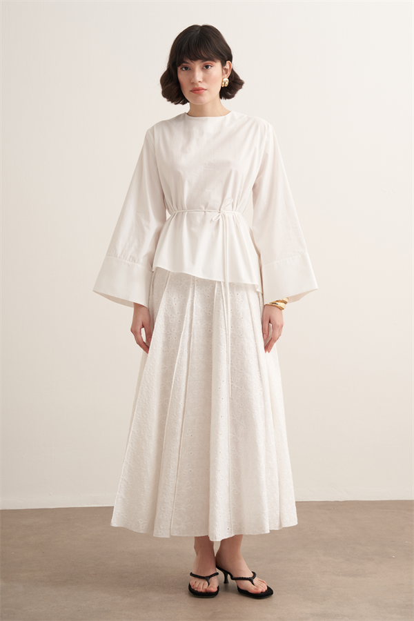 Ember Nervürlü Brode Vual Etek Beyaz