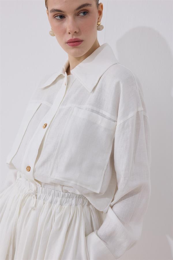 Ester Keten Takım Beyaz