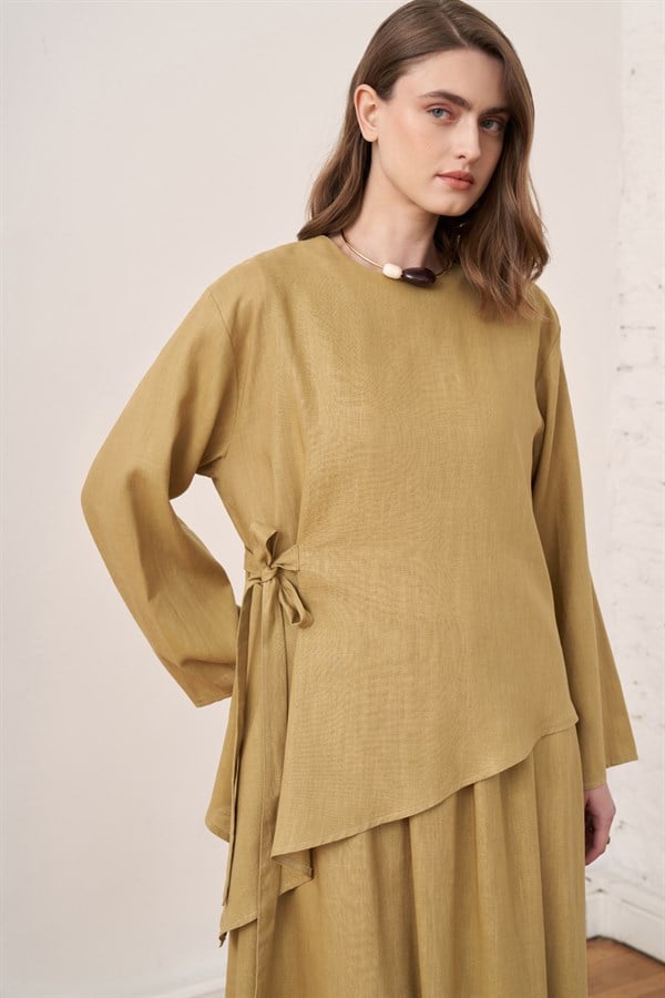 Faye Keten İkili Elbise Takımı Olive