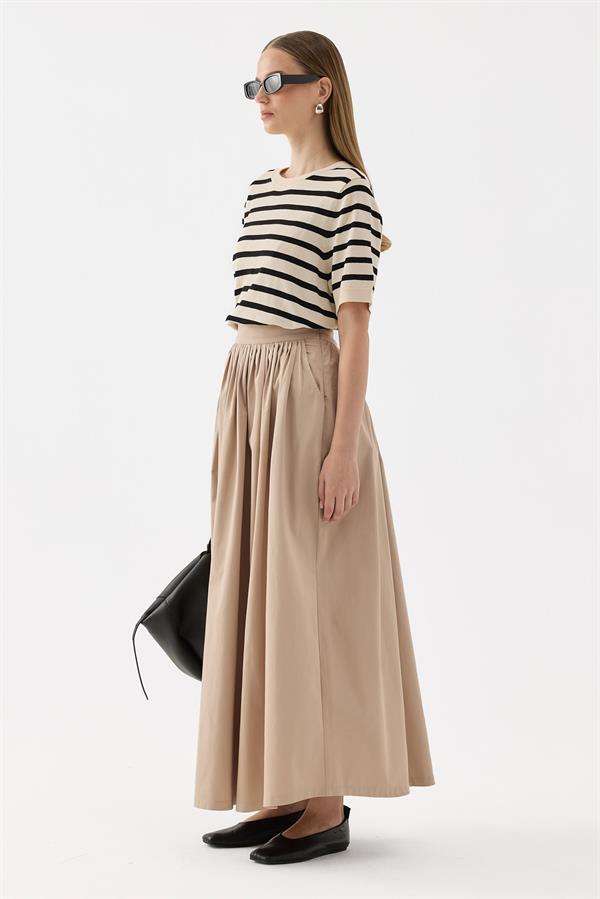 Bej Fever Sık Pileli Etek