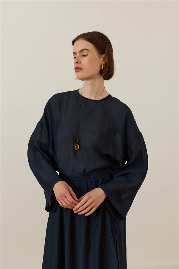 Giada Asymmetric Panel Skirt Set Navy Blue