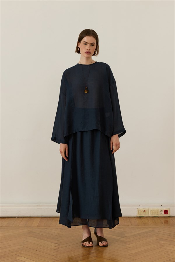 Giada Asymmetric Panel Skirt Set Navy Blue