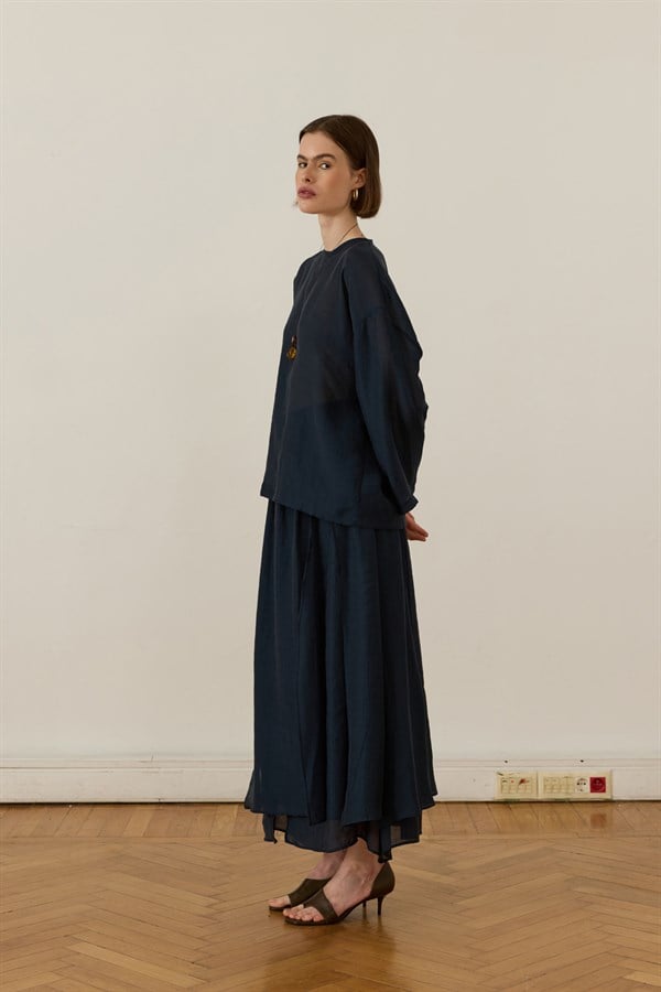 Giada Asymmetric Panel Skirt Set Navy Blue