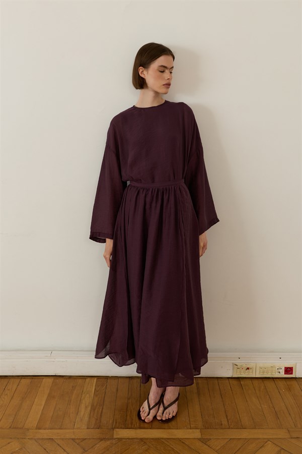 Giada Asymmetric Panel Skirt Set Plum Color