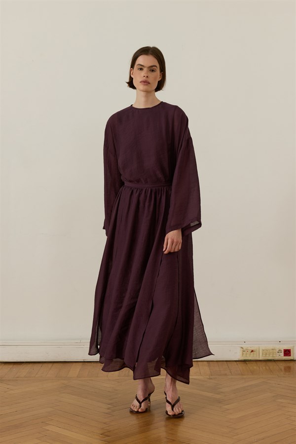 Giada Asymmetric Panel Skirt Set Plum Color