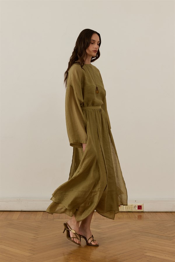 Giada Asymmetric Panel Skirt Set Olive